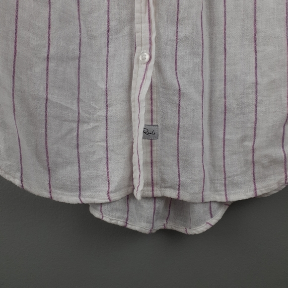 Rails Charli Mixed Stripe Linen Blend Beachy Button-Down Top Purple Whit… - Picture 6 of 6